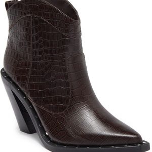 Rebecca Minkoff Nanine Croc Embossed Boot Size 8 in Expresso NWOB